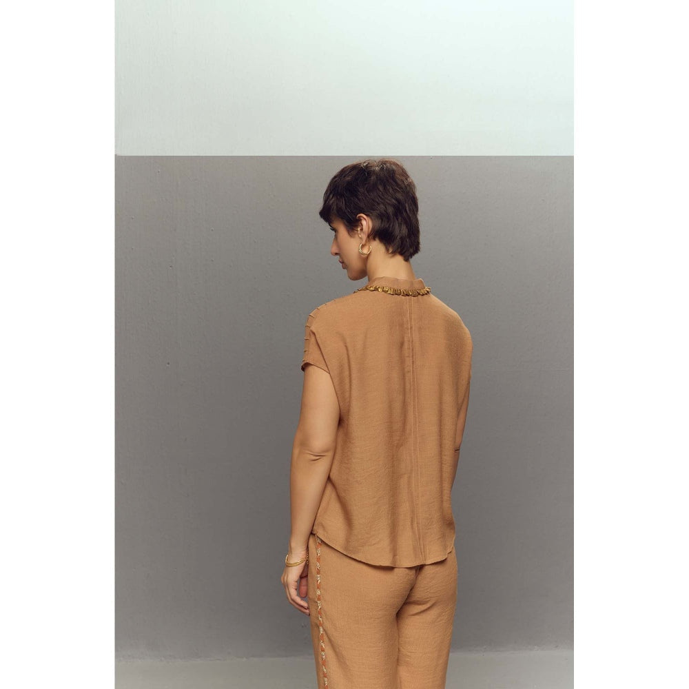 Zaitra Beige Crepe Linen Shirt with Pant (Set of 2)