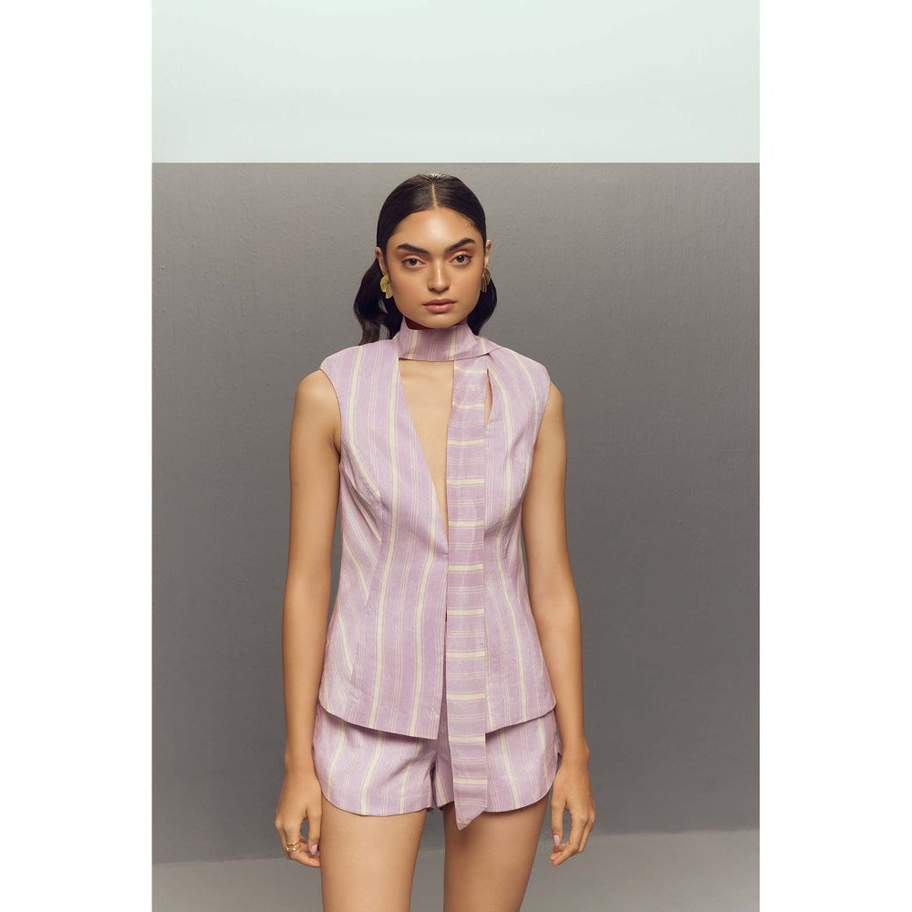 Zaitra Lavender Linen Shorts with Top (Set of 2)