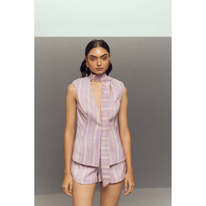 Zaitra Lavender Linen Shorts with Top (Set of 2)