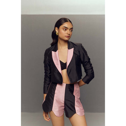 Zaitra Black Bubble-Gum Shorts with Jacket (Set of 2)
