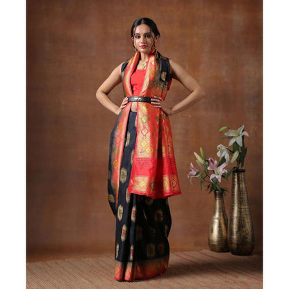 Zal from Benaras Black Silk Banarasi Handloom Saree with Unstitched Blouse