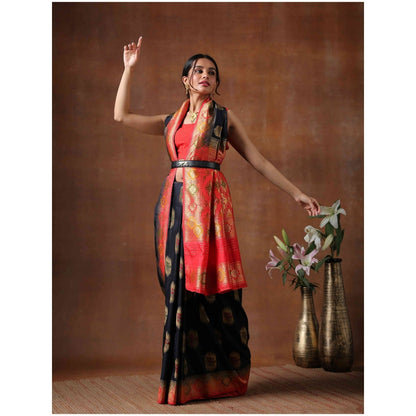 Zal from Benaras Black Silk Banarasi Handloom Saree with Unstitched Blouse