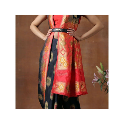 Zal from Benaras Black Silk Banarasi Handloom Saree with Unstitched Blouse