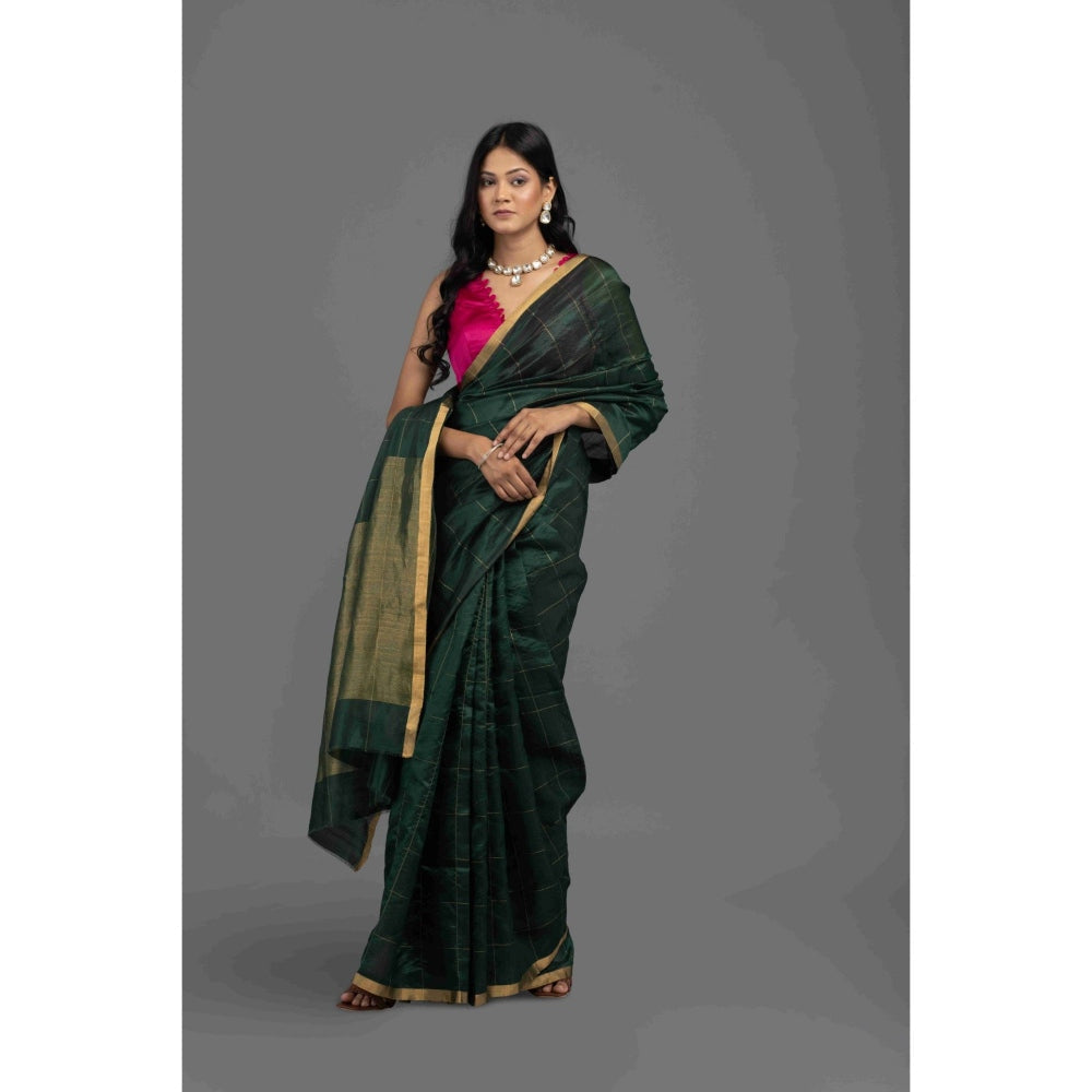 Zal from Benaras Green Chanderi Handloom Saree with Unstitched Blouse