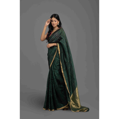 Zal from Benaras Green Chanderi Handloom Saree with Unstitched Blouse