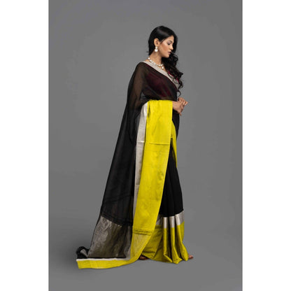 Zal from Benaras Black Chanderi Silk Banarasi Saree with Unstitched Blouse