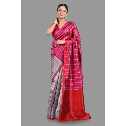 Zal from Benaras Hot Pink Chanderi Silk Saree with Unstitched Blouse