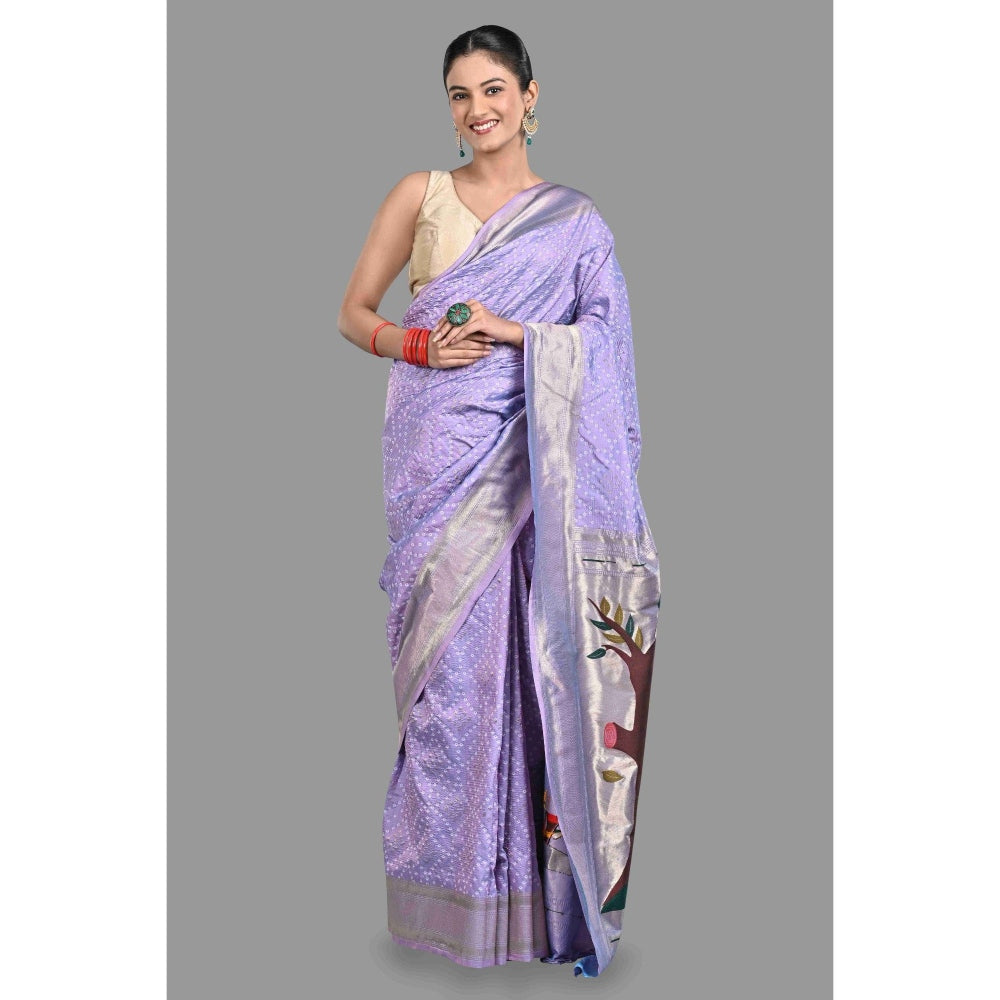 Zal from Benaras Lavender Pathani Bandhani Work Saree with Unstitched Blouse
