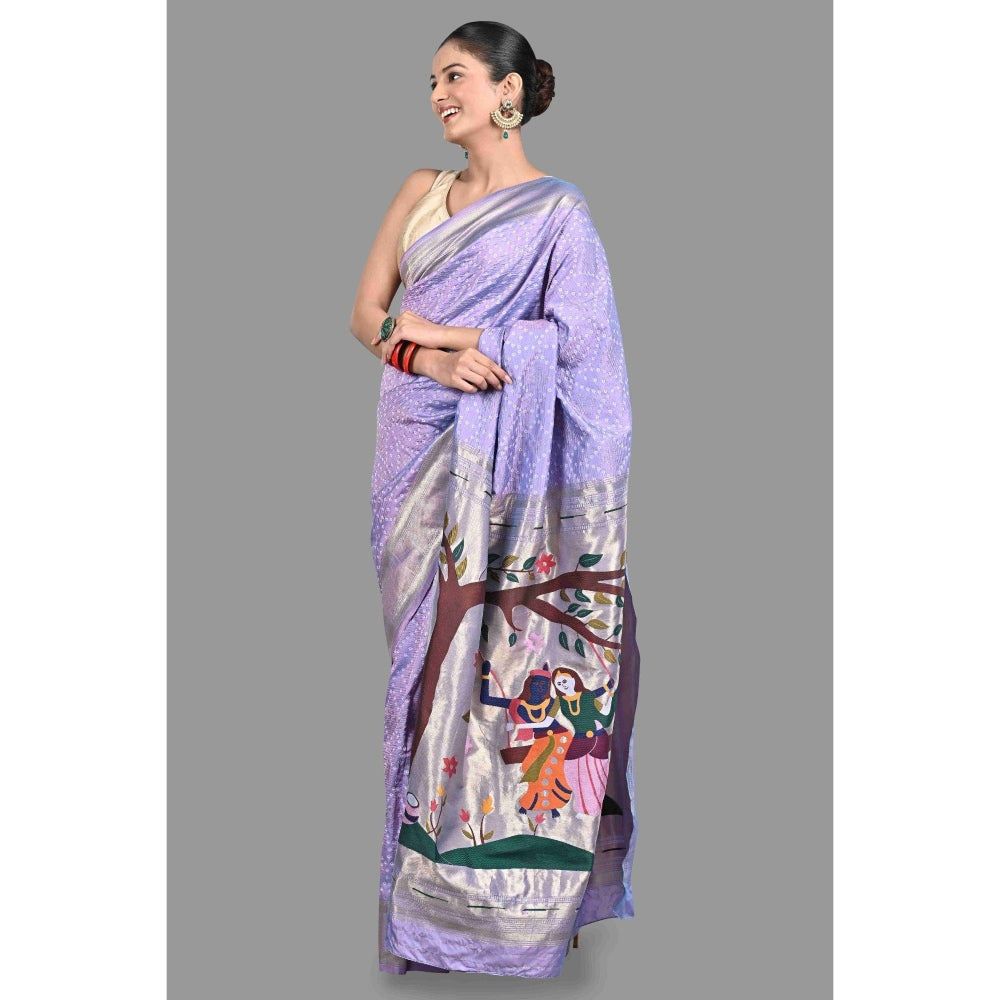 Zal from Benaras Lavender Pathani Bandhani Work Saree with Unstitched Blouse