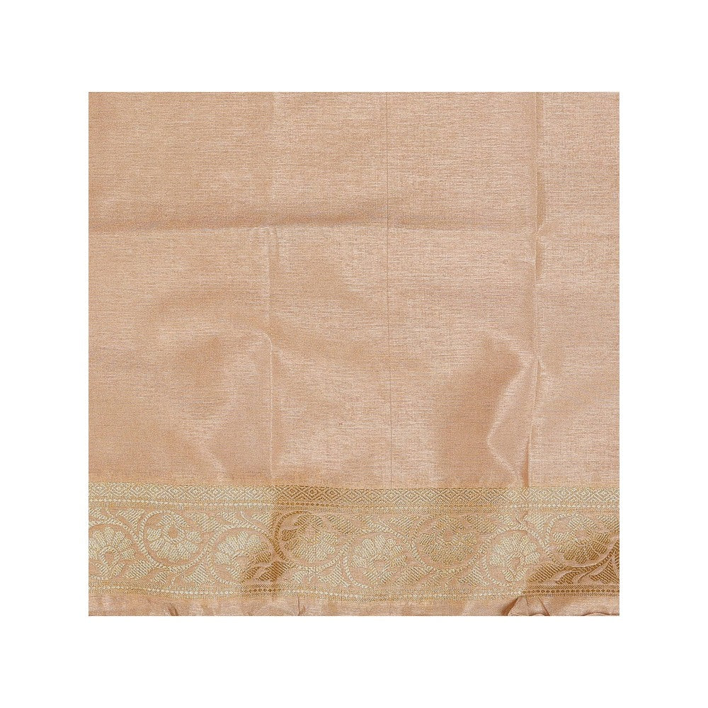 Zal from Benaras Beige Floral Minakari Pure Silk Banarasi Handloom Saree without Blouse