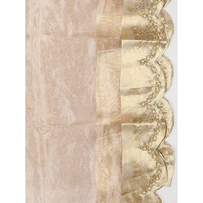Zal from Benaras Silver Pure Tissue Silk Banarasi Hand Embroidered Saree without Blouse