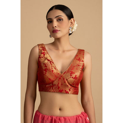 Zal from Benaras Pastel Pink Pure Tissue Silk Banarasi Handwork Saree with Stitched Blouse