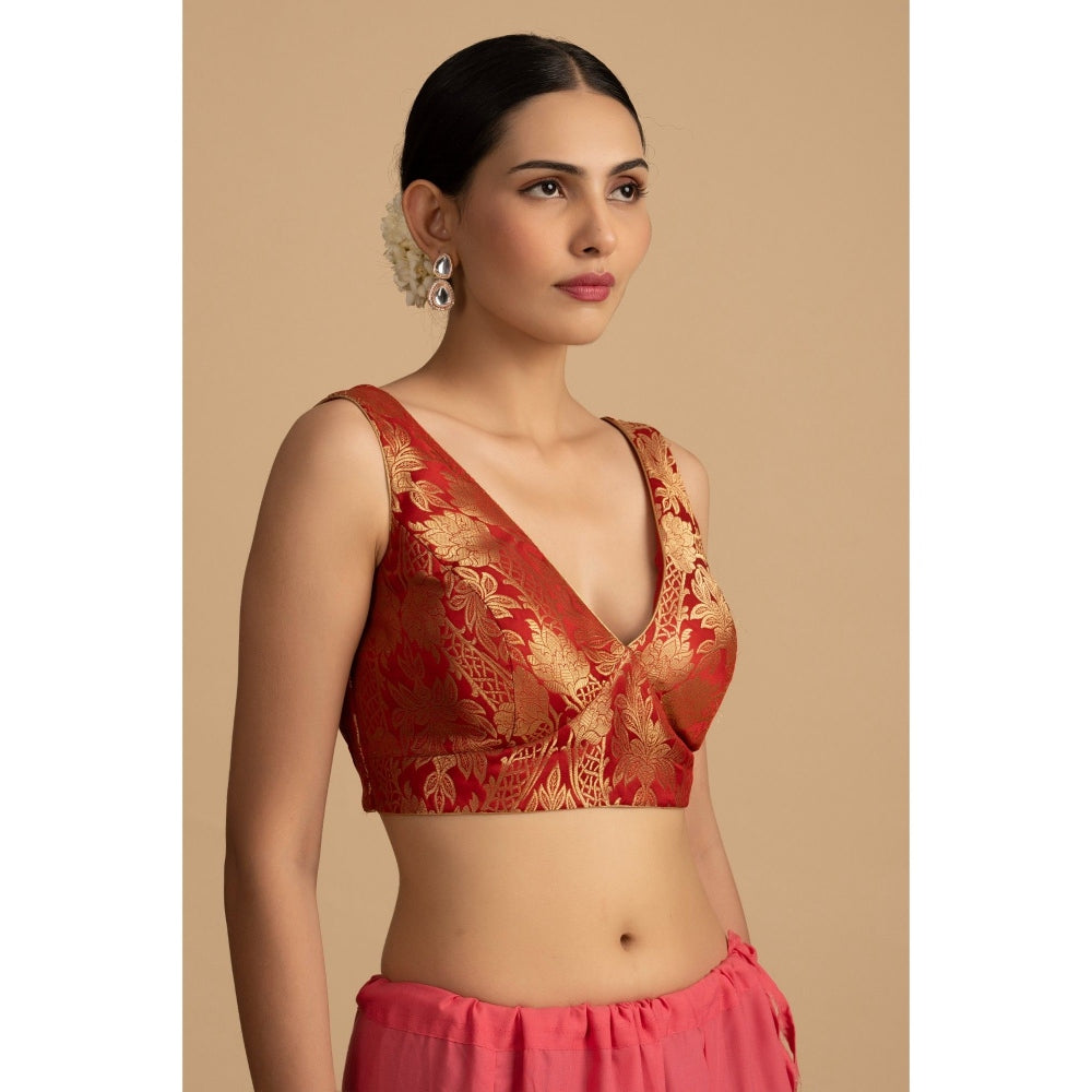 Zal from Benaras Pastel Pink Pure Tissue Silk Banarasi Handwork Saree with Stitched Blouse