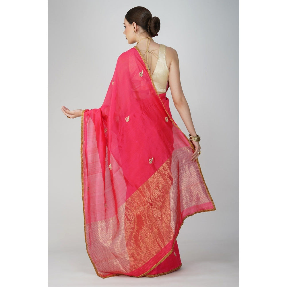 Zal from Benaras Red Pure Chanderi Silk Saree without Blouse