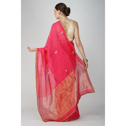 Zal from Benaras Red Pure Chanderi Silk Saree without Blouse