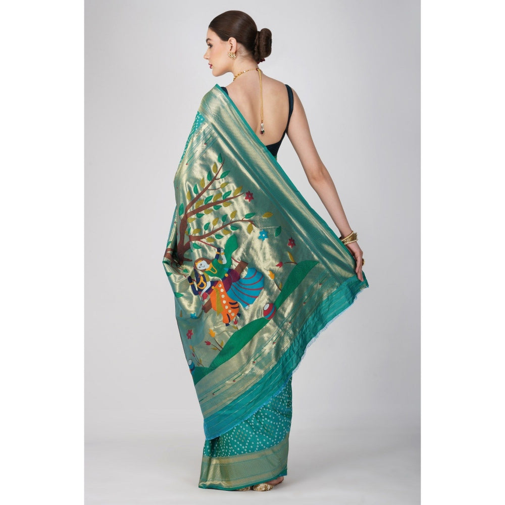 Zal from Benaras Pure Silk Paithani Bandhej Work Saree without Blouse