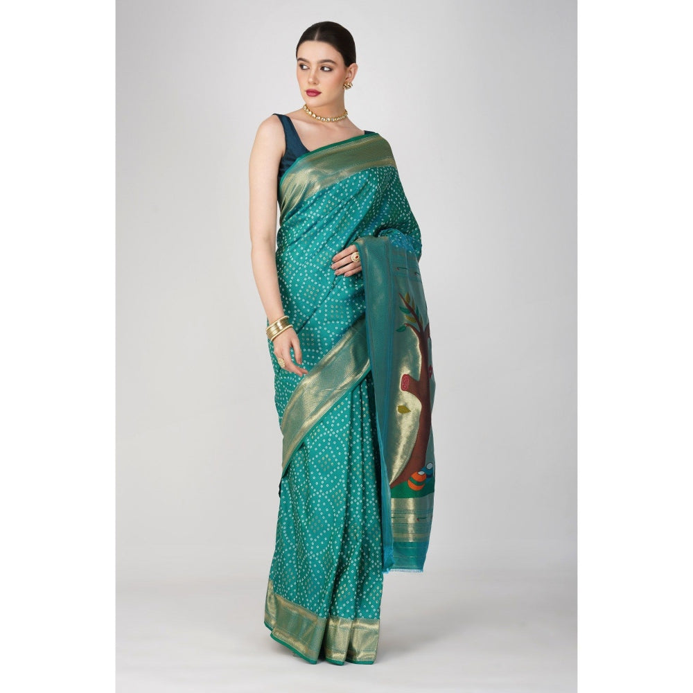 Zal from Benaras Pure Silk Paithani Bandhej Work Saree without Blouse