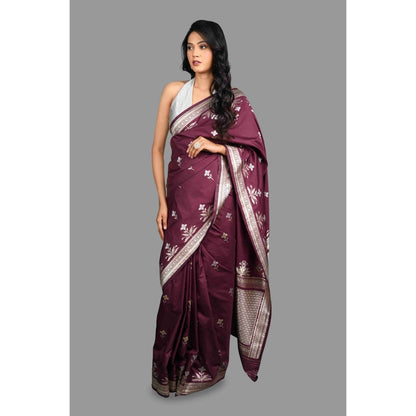 Zal from Benaras Pure Katan Silk Banarasi Handloom Saree without Blouse