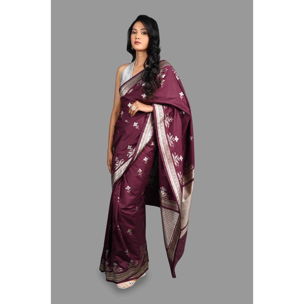 Zal from Benaras Pure Katan Silk Banarasi Handloom Saree without Blouse