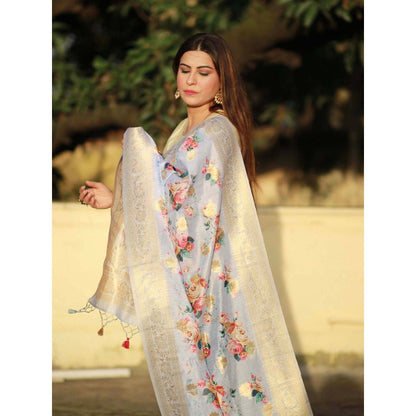 Zal from Benaras Blue Pure Silk Banarasi Handloom Dupatta