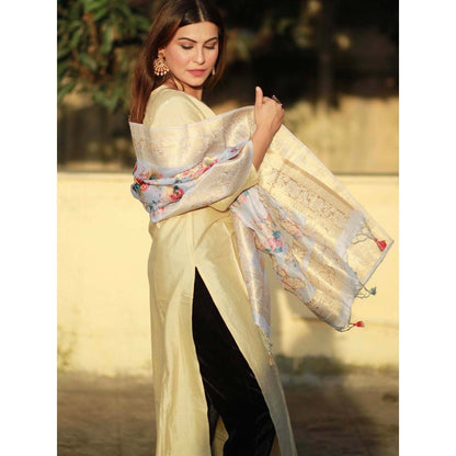Zal from Benaras Blue Pure Silk Banarasi Handloom Dupatta