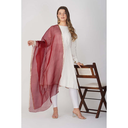 Zal from Benaras Maroon Pure Organza Silk Handloom Dupatta