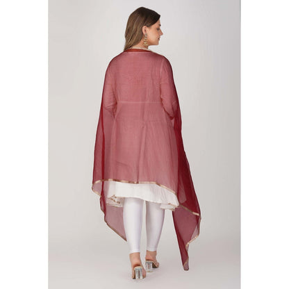 Zal from Benaras Maroon Pure Organza Silk Handloom Dupatta