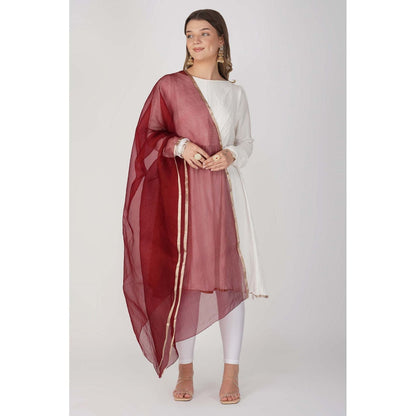 Zal from Benaras Maroon Pure Organza Silk Handloom Dupatta