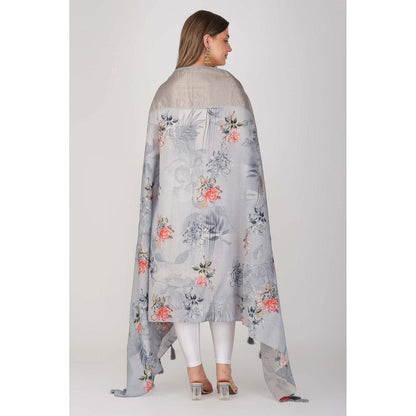 Zal from Benaras Blue Pure Silk Digital Print Banarasi Handloom Dupatta