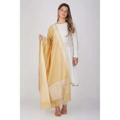 Zal from Benaras Lemon Yellow Pure Linen Cotton Silk Banarasi Handloom Dupatta