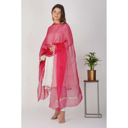 Zal from Benaras Hot Pink Zari Lining Pure Organza Silk Banarasi Handloom Dupatta