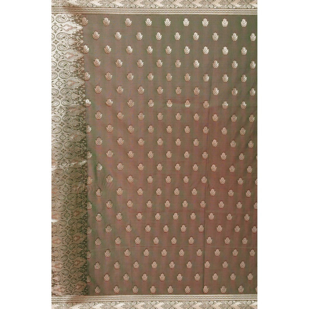 Zal from Benaras Olive Pure Silk Banarasi Handloom Saree without Blouse