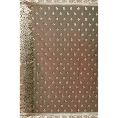 Zal from Benaras Olive Pure Silk Banarasi Handloom Saree without Blouse