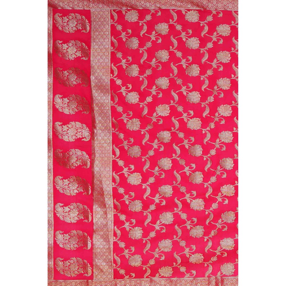 Zal from Benaras Pink Pure Silk Banarasi Jangle Work Handloom Dupatta