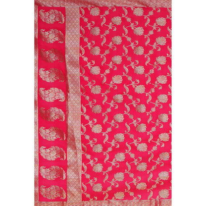 Zal from Benaras Pink Pure Silk Banarasi Jangle Work Handloom Dupatta