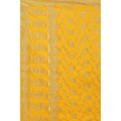 Zal from Benaras Yellow Pure Silk Banarasi Jangle Work Handloom Dupatta