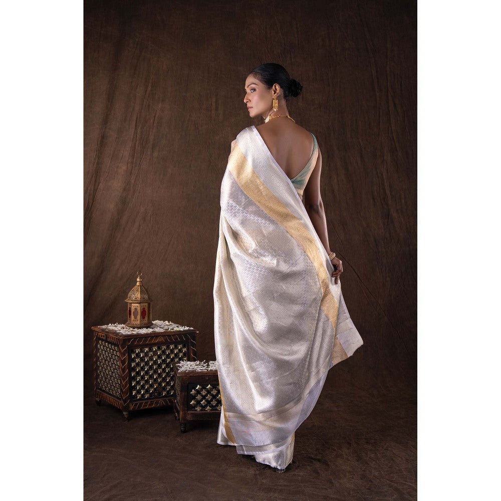 Zal from Benaras Silver Kanjivaram Zari Silk Banarasi Handloom Saree without Blouse