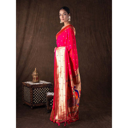 Zal from Benaras Pink Pure Silk Banarasi Handloom Saree without Blouse