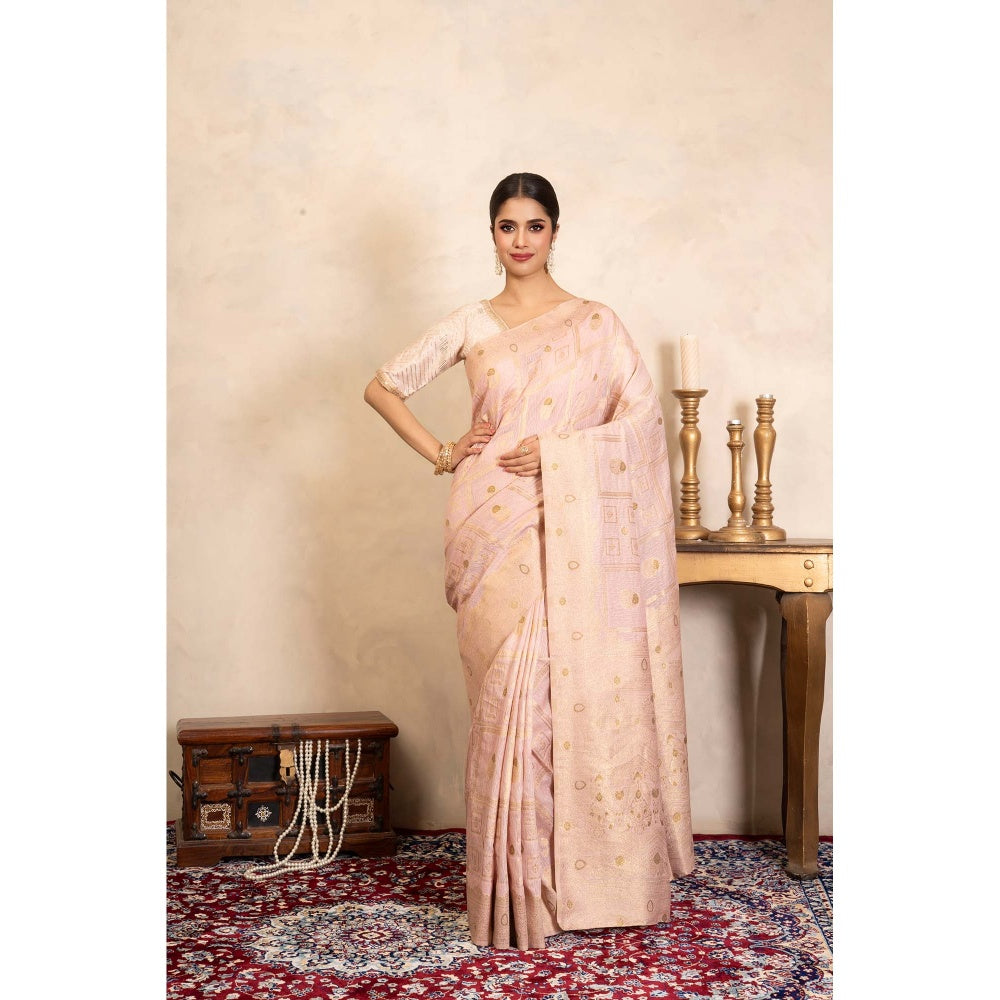 Zal from Benaras Baby Pink Pure Silk Banarasi Handloom Saree Without Blouse