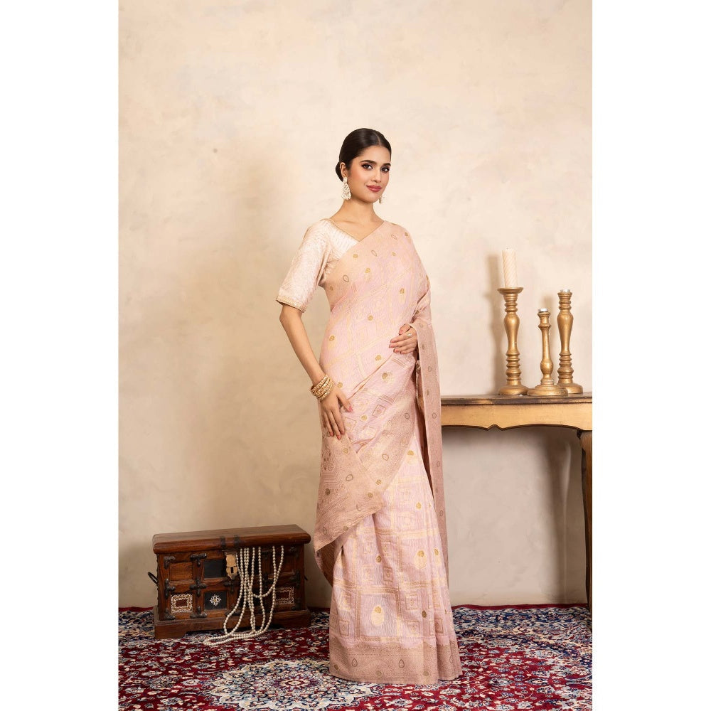 Zal from Benaras Baby Pink Pure Silk Banarasi Handloom Saree Without Blouse