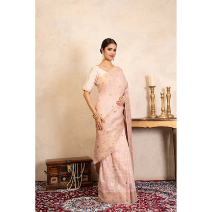 Zal from Benaras Baby Pink Pure Silk Banarasi Handloom Saree Without Blouse