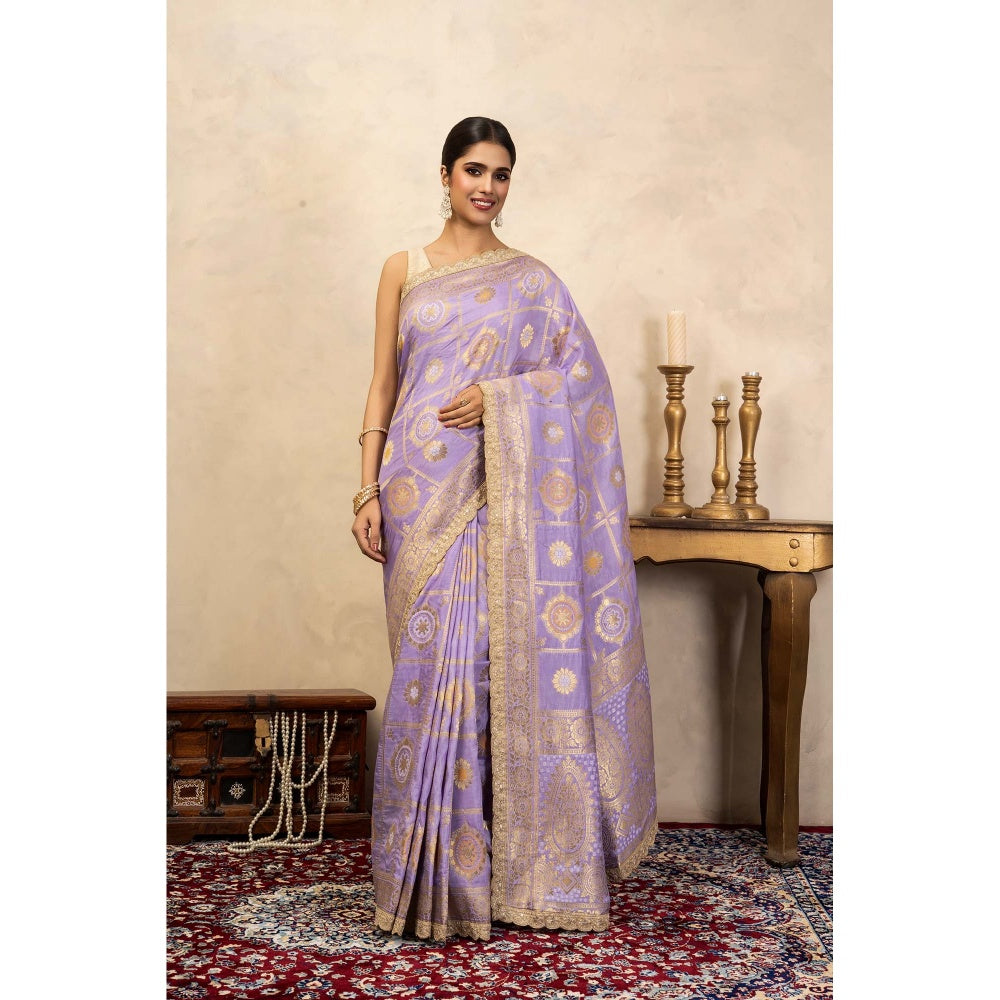 Zal from Benaras Light Lavender Pure Silk Banarasi Patola Handloom Saree Without Blouse