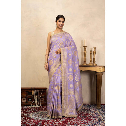 Zal from Benaras Light Lavender Pure Silk Banarasi Patola Handloom Saree Without Blouse
