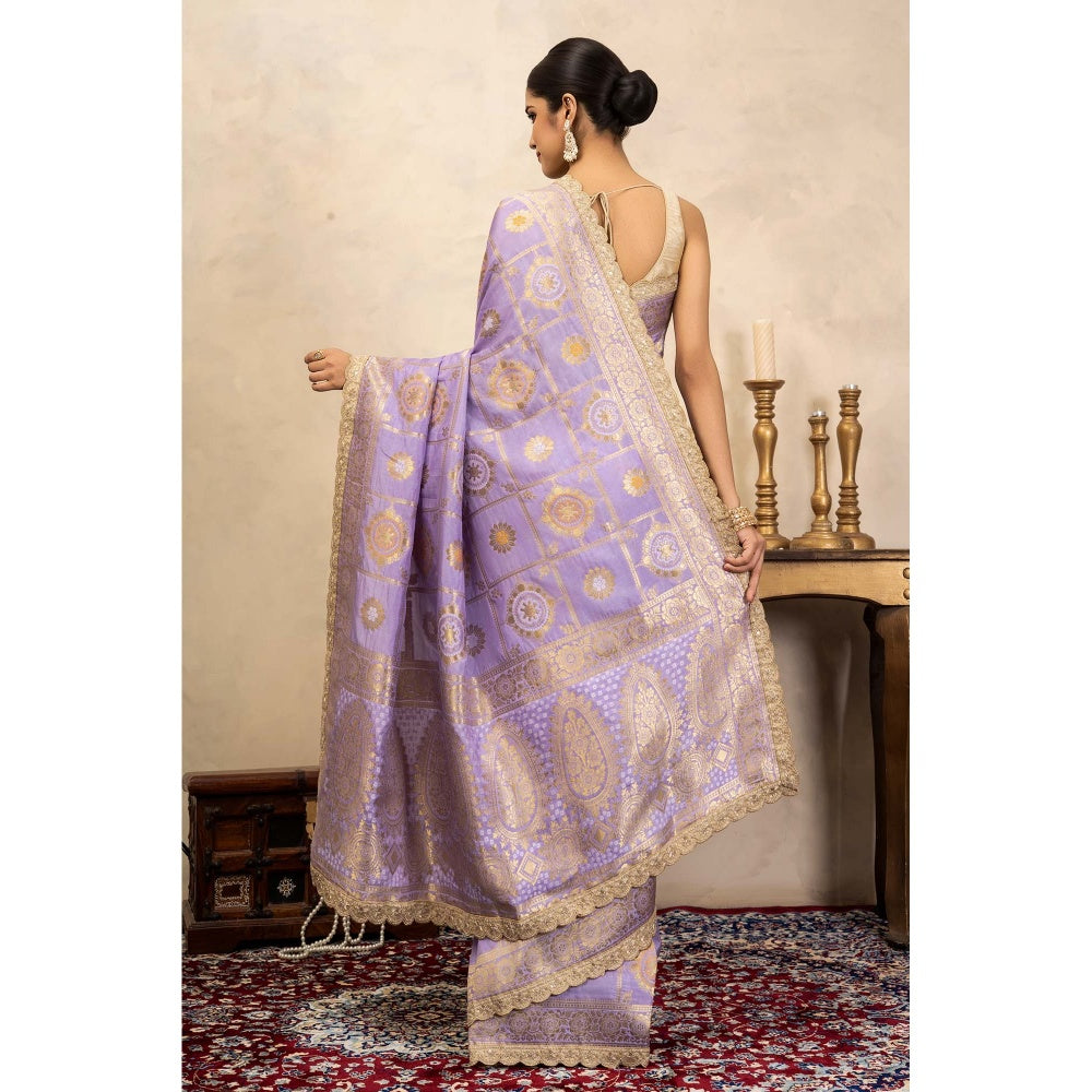 Zal from Benaras Light Lavender Pure Silk Banarasi Patola Handloom Saree Without Blouse