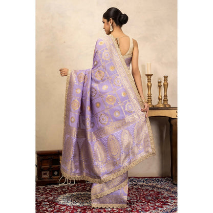 Zal from Benaras Light Lavender Pure Silk Banarasi Patola Handloom Saree Without Blouse
