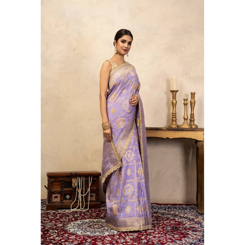 Zal from Benaras Light Lavender Pure Silk Banarasi Patola Handloom Saree Without Blouse