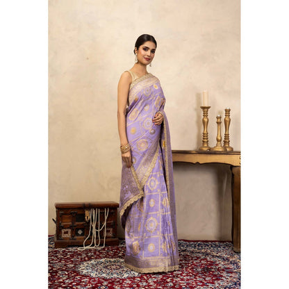 Zal from Benaras Light Lavender Pure Silk Banarasi Patola Handloom Saree Without Blouse
