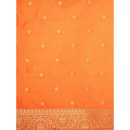 Zal from Benaras Orange Pure Katan Silk Banarasi Handloom Saree Without Blouse