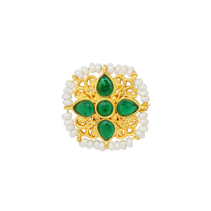 ZARIIN Green White Pearls Gold Plated Handcrafted Studs Earrings