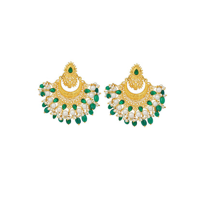 ZARIIN Green White Miniature Pearls Handcrafted Dangler Earrings